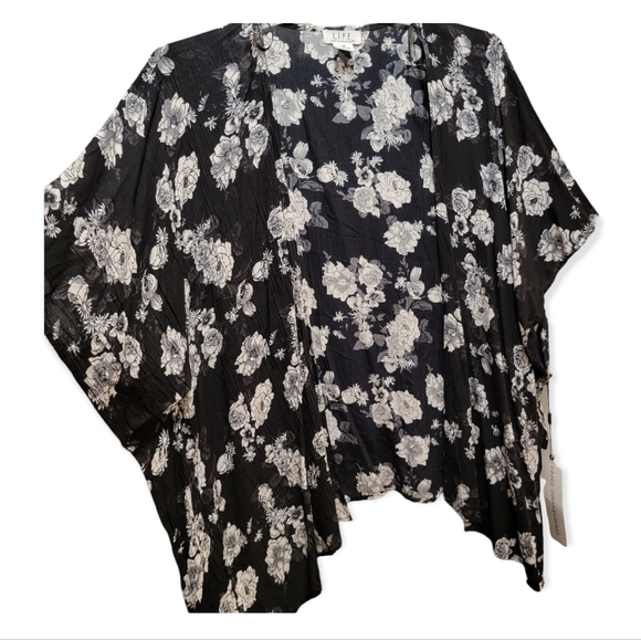 L.I.F.E Love is for Eternity Open Front Cardigan Poncho Black White M - Picture 5 of 15